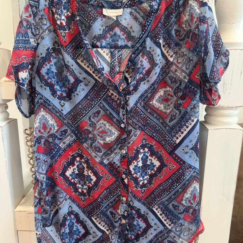 Paisley Print Button-Up Blouse